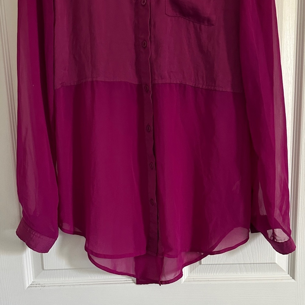 Free People Sheer Magenta Button-Up Blouse - Picture 3 of 11